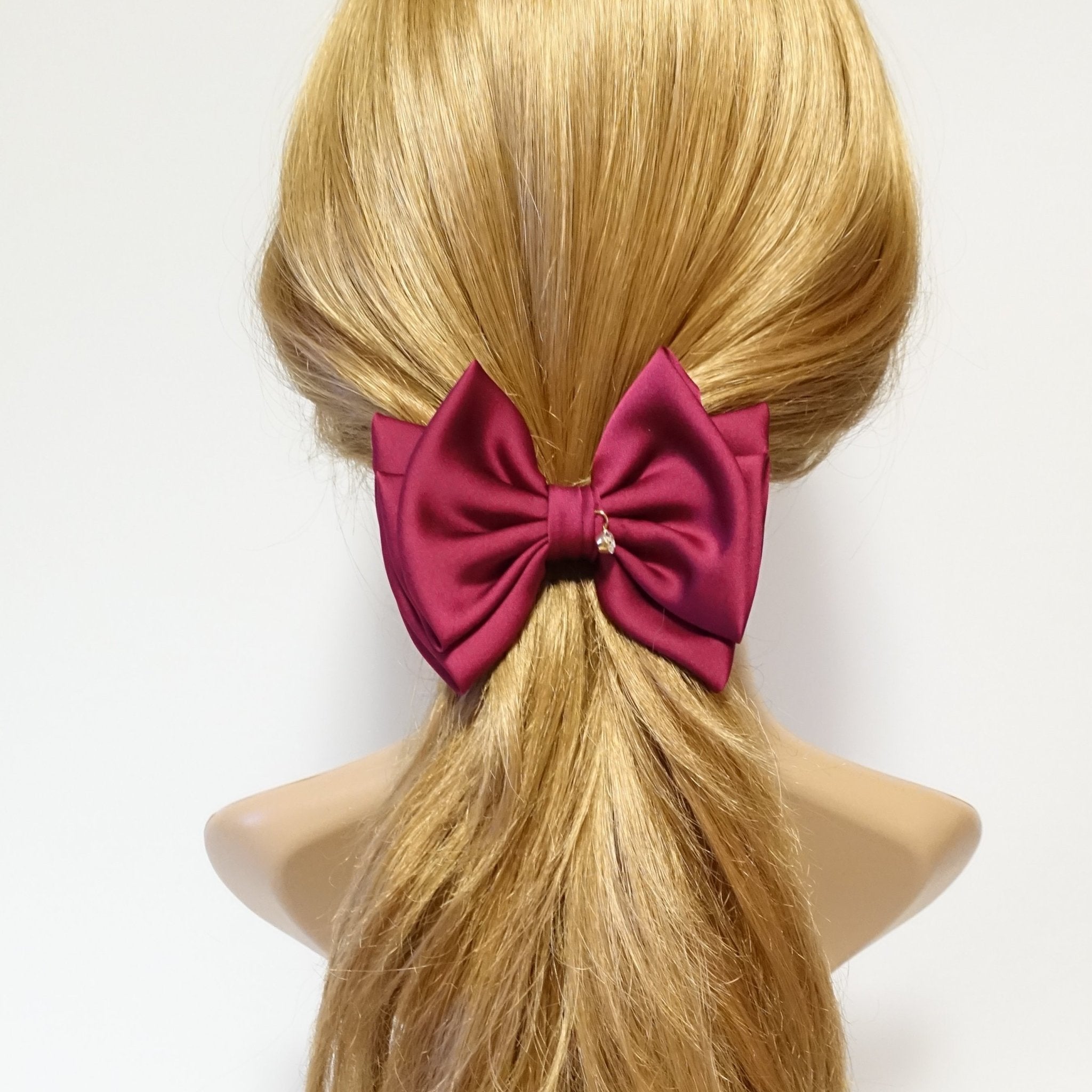 veryshine.com scrunchies/hair holder Red wine simple basic satin hair bow barrette glossy women hair pleat bow french clip