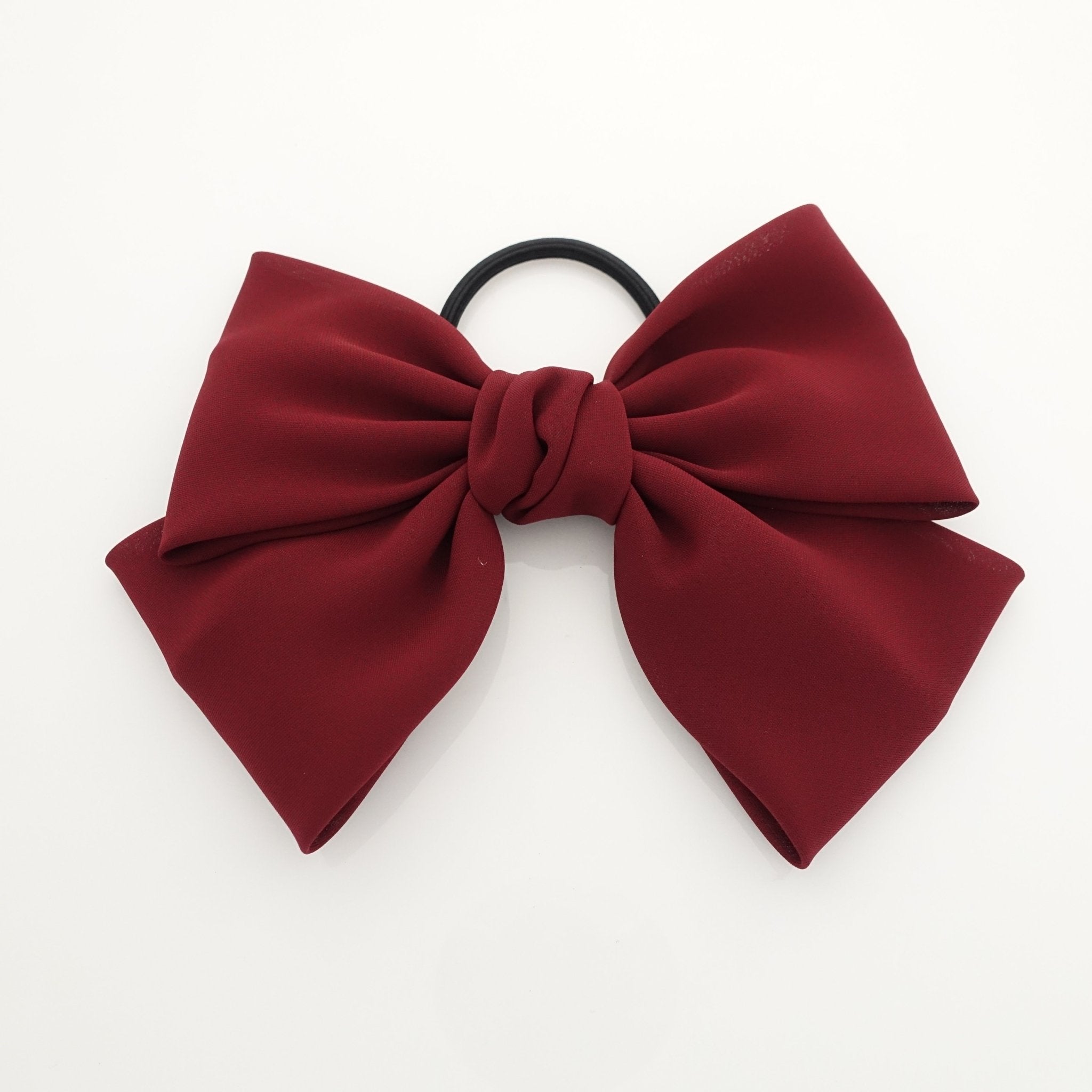 veryshine.com scrunchies/hair holder Red wine simple chiffon bow ponytail holder basic style hair bow tie elastics