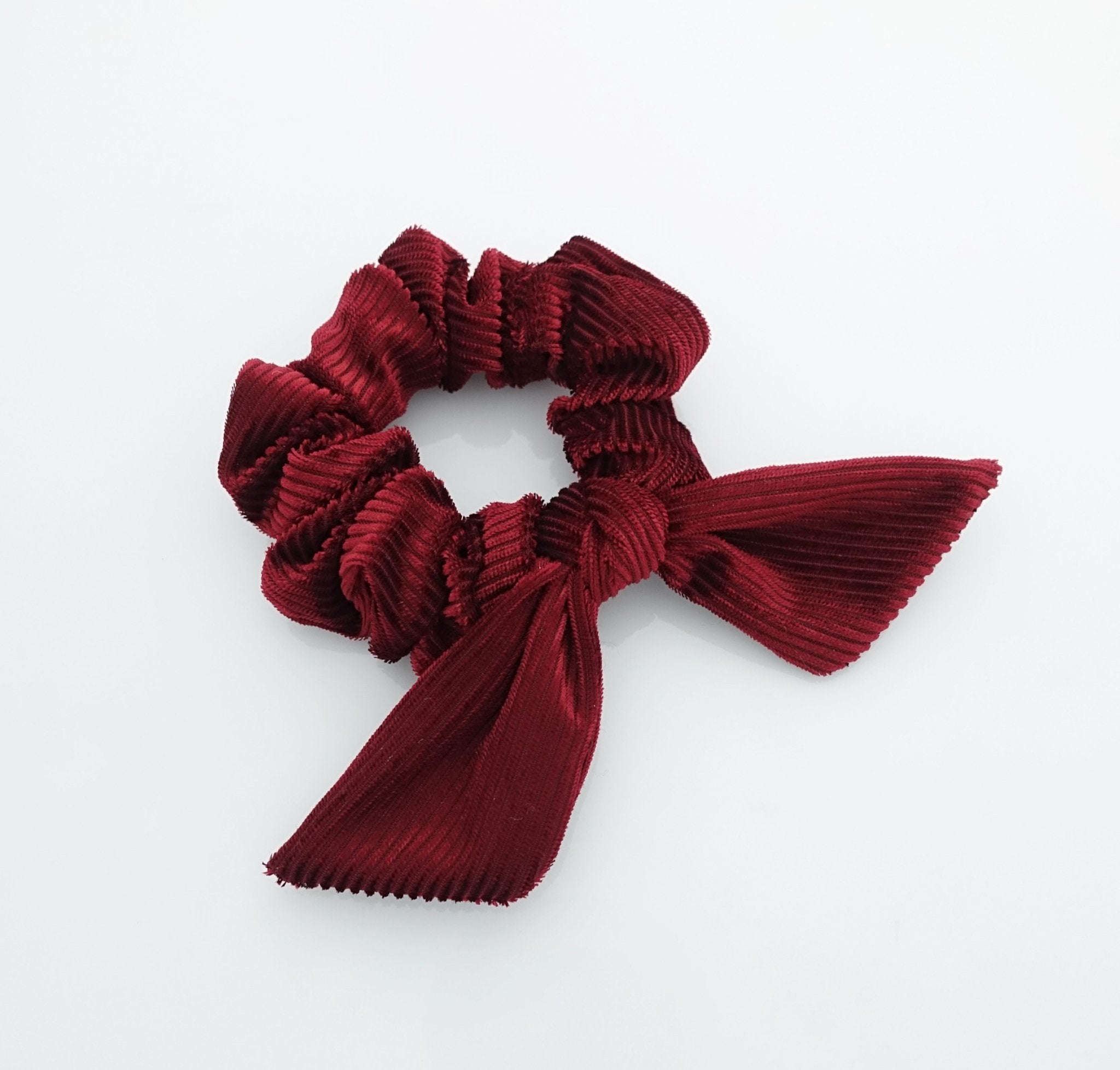 veryshine.com scrunchies/hair holder Red wine soft glossy corduroy bow knot scrunchies cute hair tie women scrunchie