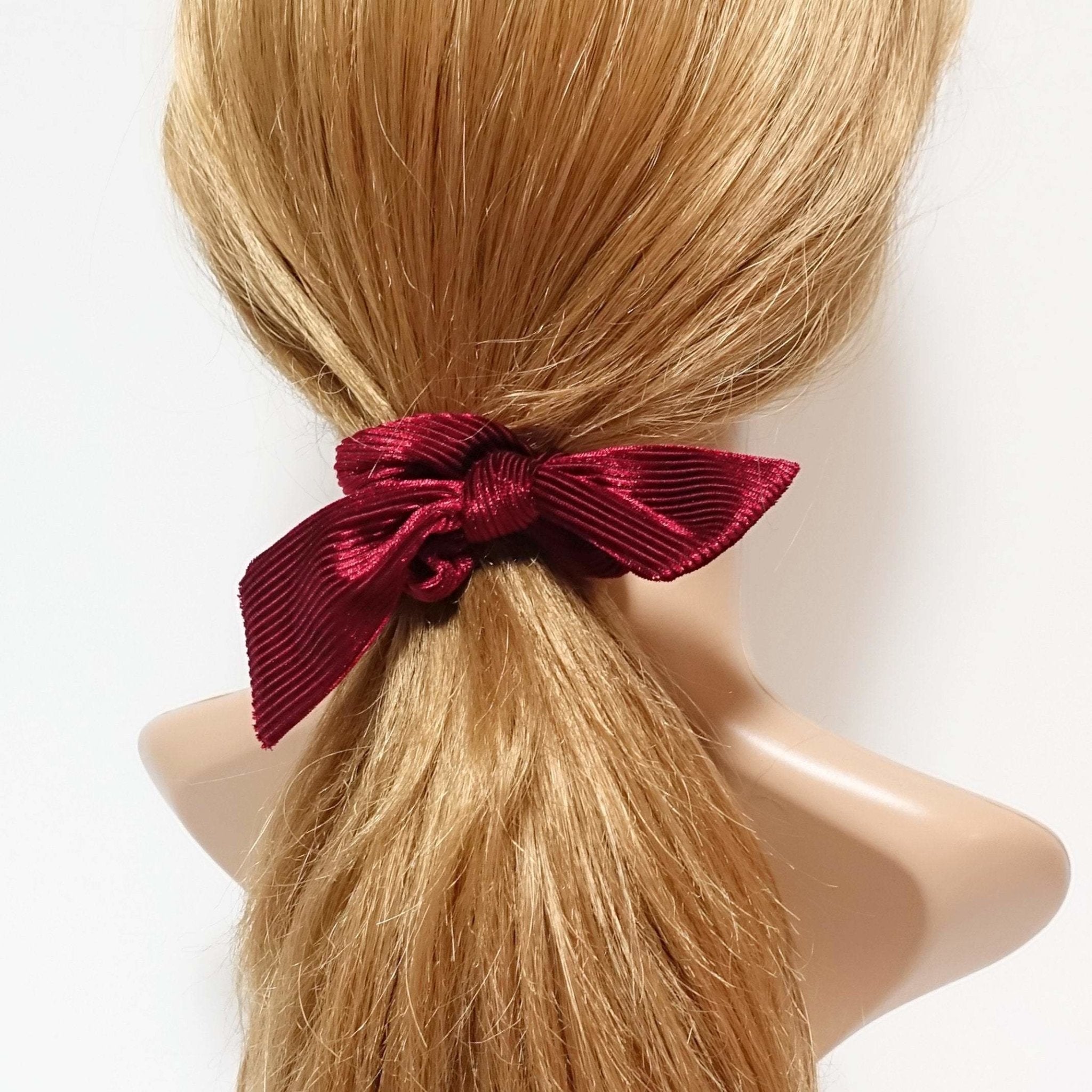 veryshine.com scrunchies/hair holder Red wine soft glossy corduroy bow knot scrunchies cute hair tie women scrunchie hair accessory