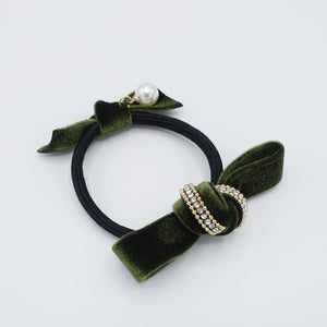 veryshine.com scrunchies/hair holder rhinestone velvet double bow knot hair elastic tie ponytail holder