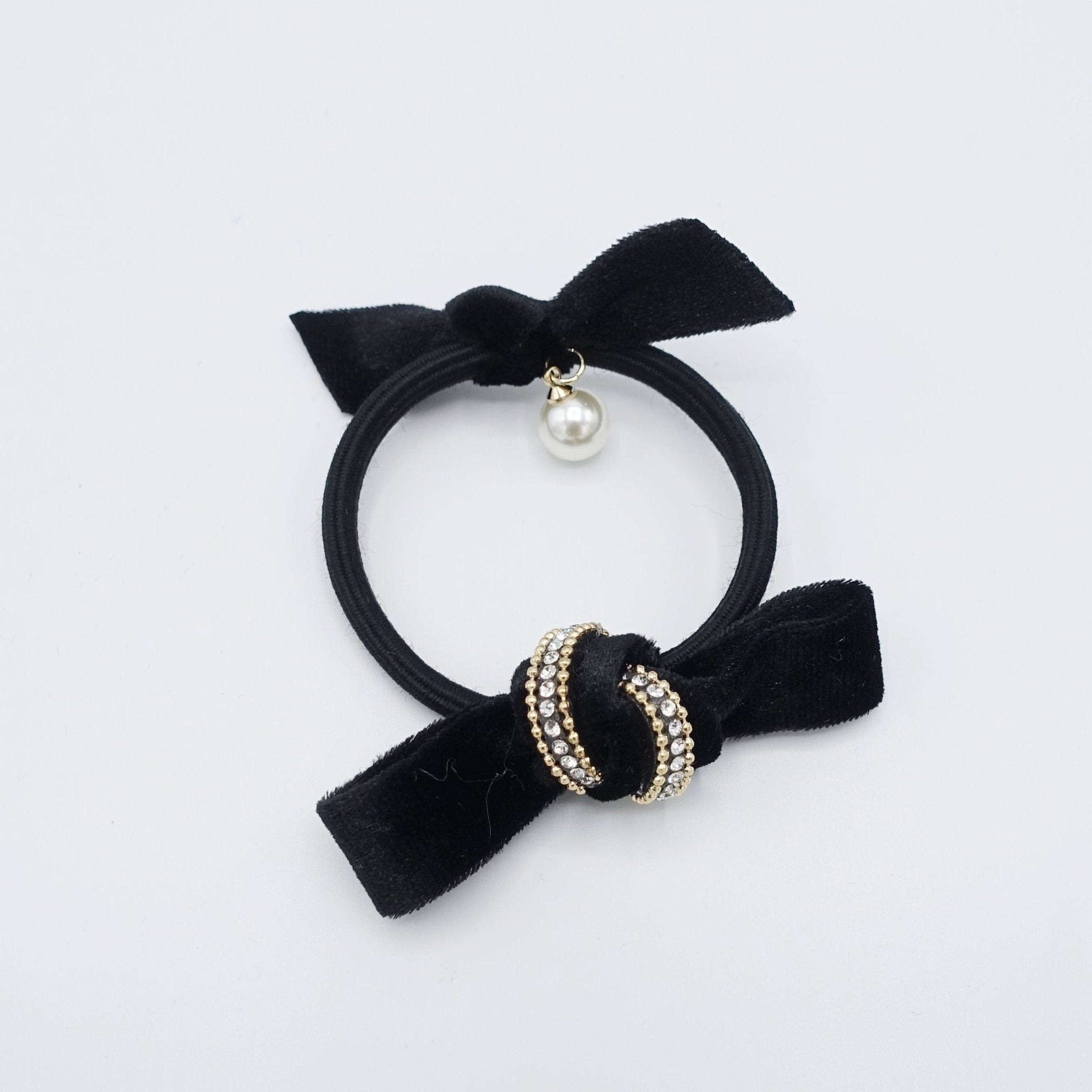 veryshine.com scrunchies/hair holder rhinestone velvet double bow knot hair elastic tie ponytail holder