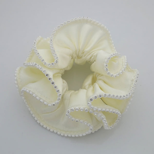 Large Square Swarovski Crystals Scrunchie Large Diamond Ornament Satin Rhinestone Scrunchie - White  main image 3