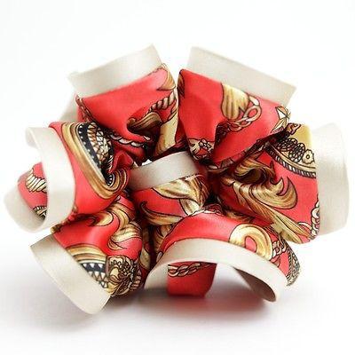 Glossy Satin Fabric Baroque Print Hair Scrunchies Korea Hair Accessory.