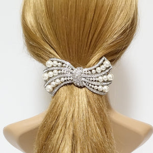 veryshine.com scrunchies/hair holder Silver / Wave bow pearl rhinestone decorated leaf wave bow french barrette