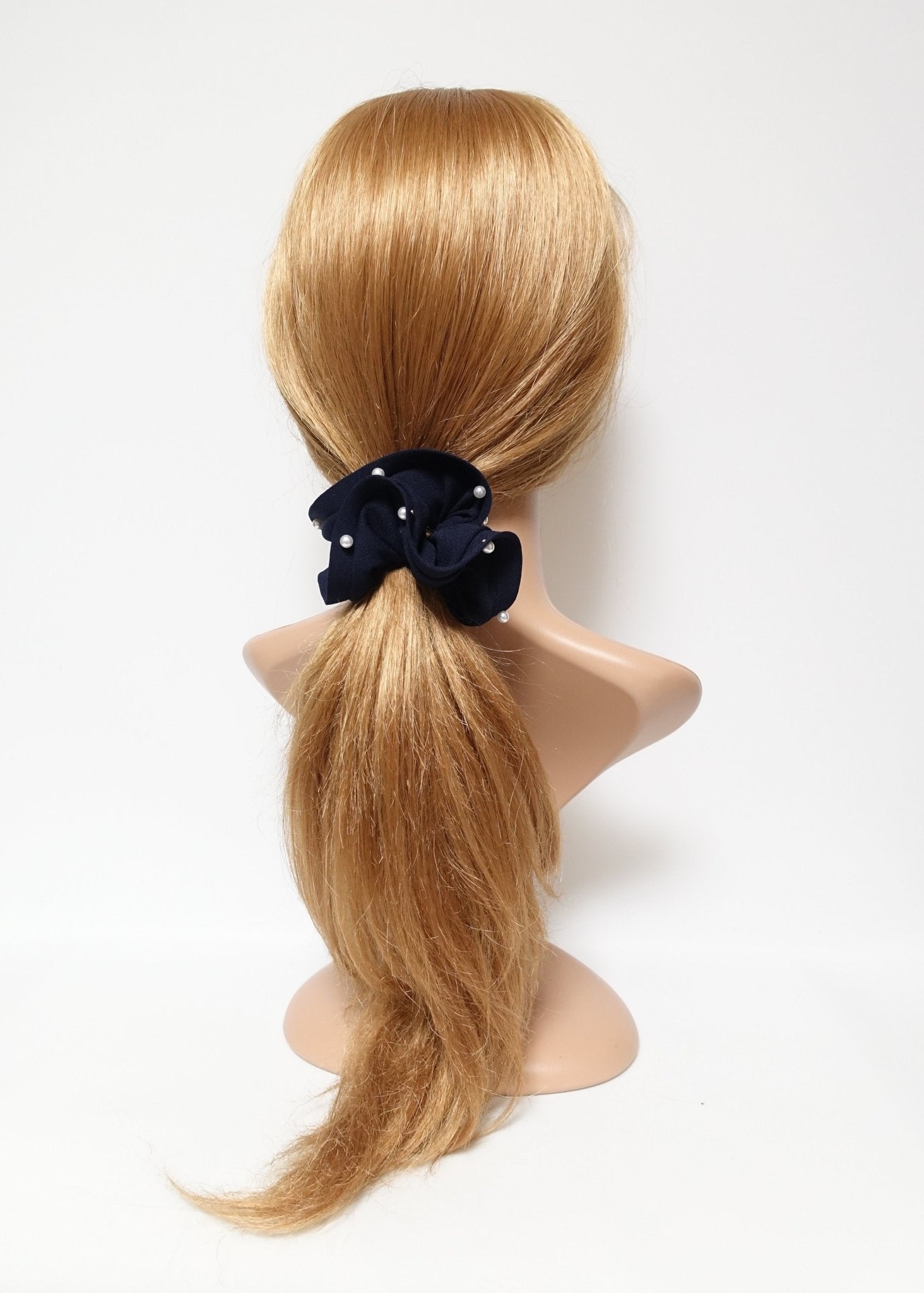 veryshine.com scrunchies/hair holder trim pearl stud decorated chiffon scrunchy solid hair elastic scrunchies