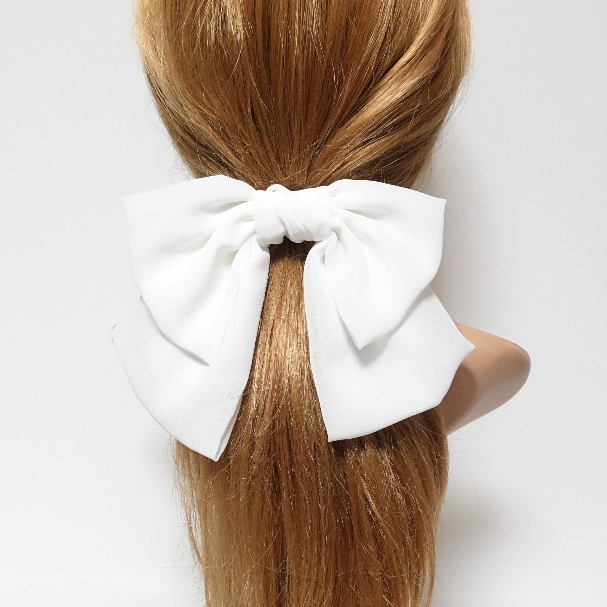 veryshine.com scrunchies/hair holder White big chiffon bow hair elastic ponytail holder women hair tie accessory
