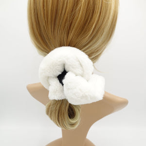 veryshine.com scrunchies/hair holder White fur velvet scrunchies two tone scrunchie stylish hair elastic women accessory