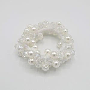 veryshine.com scrunchies/hair holder White pearl ball angle stones beaded hair elastic ponytail holder woman hair accessory