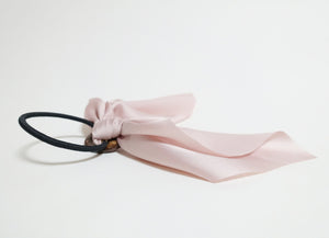 veryshine.com scrunchies/hair holder Wood Buckle Decorated Satin Wing Bow Hair Elastics Ponytail Holder