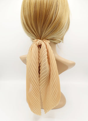 veryshine.com scrunchies/hair holder Yellow beige pleated scrunchies chiffon bow long tail scarf hair tie scrunchie