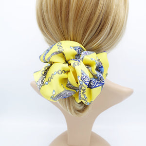 veryshine.com scrunchies/hair holder Yellow oversized satin scrunchies chain tassel print large hair elastic scrunchie women hair accessory
