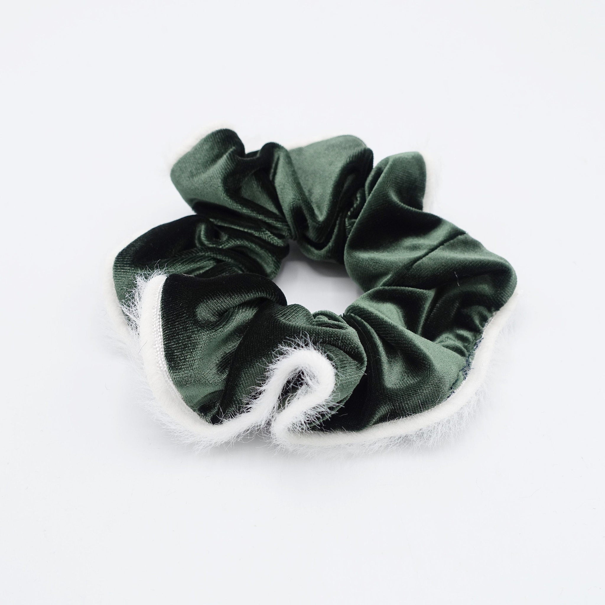 veryshine.com Scrunchies Khaki green fabric fur trim velvet scrunchies cute hair elastic for women