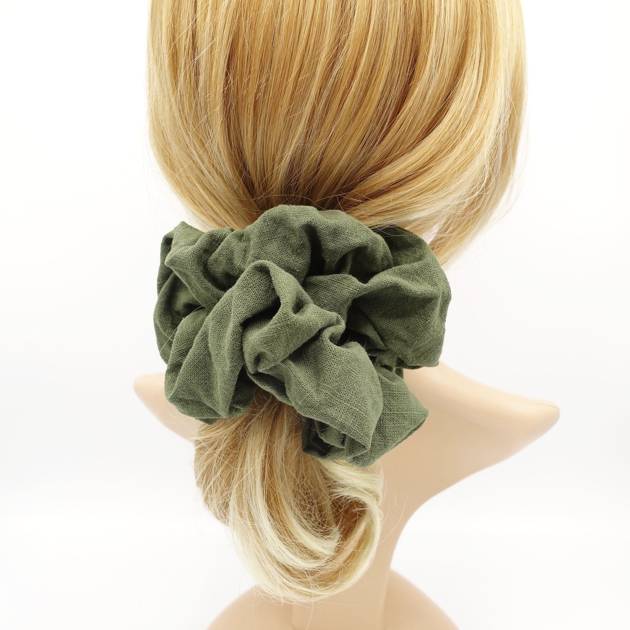 veryshine.com Scrunchies Khaki green linen blend oversized scrunchies large cotton scrunchies solid hair elastic women hair accessory