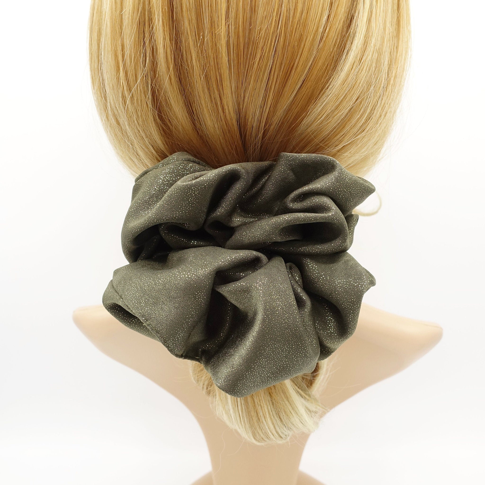 veryshine.com Scrunchies Khaki green sparkly oversized  scrunchies large hair scrunchies hair accessory for women