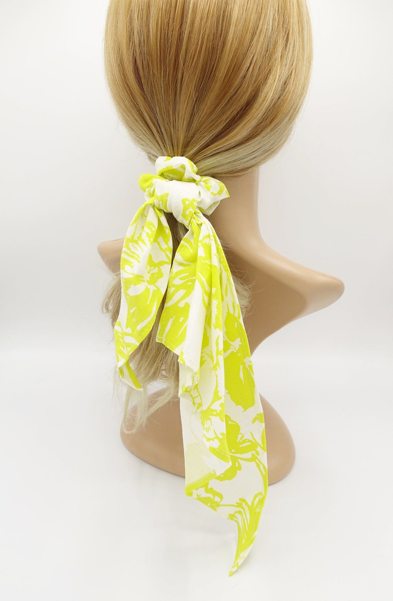 veryshine.com Scrunchies Lemon yellow asymmetric cotton floral scrunchies  folded tail hair elastic for women