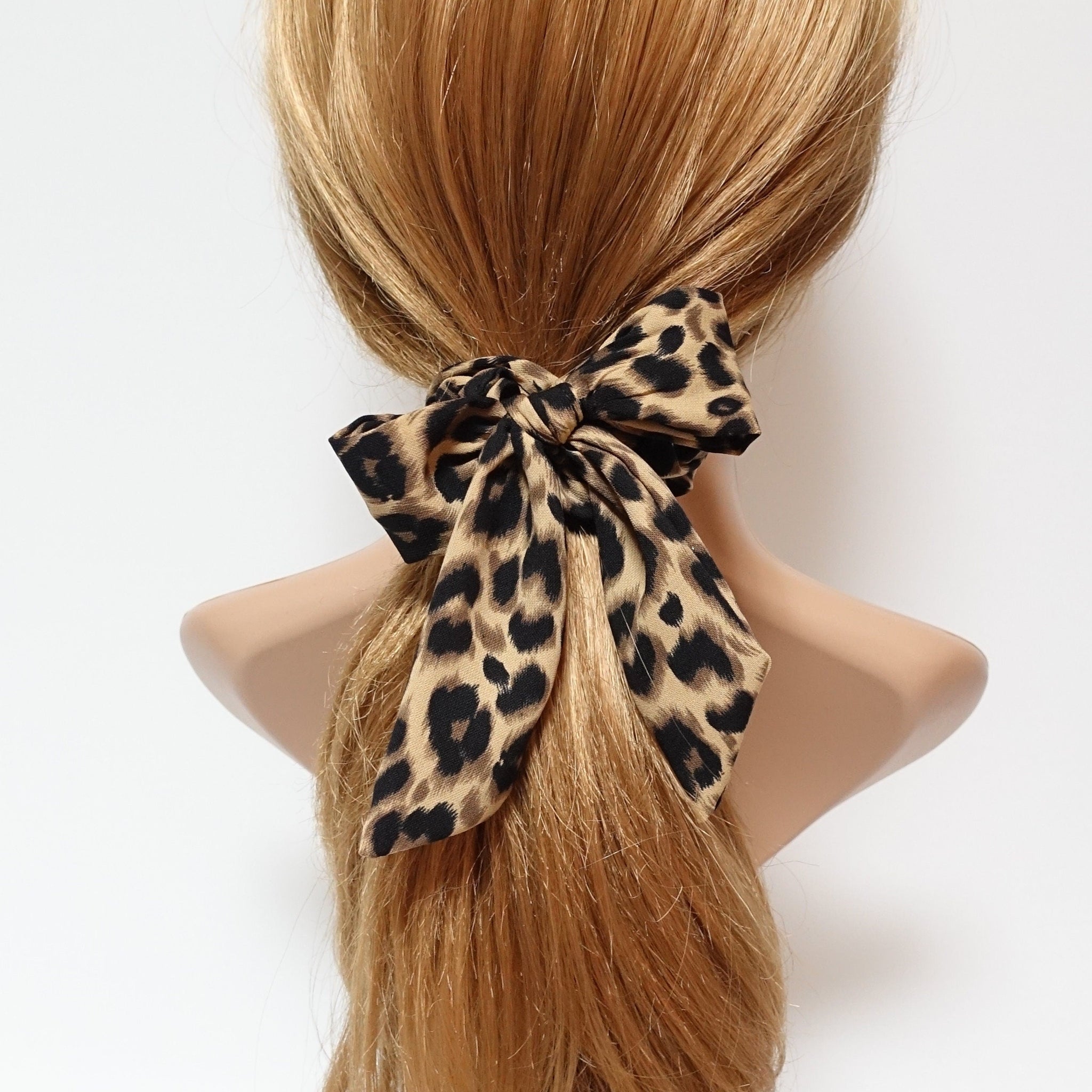 veryshine.com Scrunchies leopard print bow knot scrunchy animal print pattern tail woman hair scrunchies