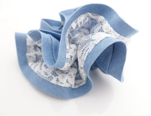 veryshine.com Scrunchies Light blue lace layered denim scrunchies woman hair elastic accessory
