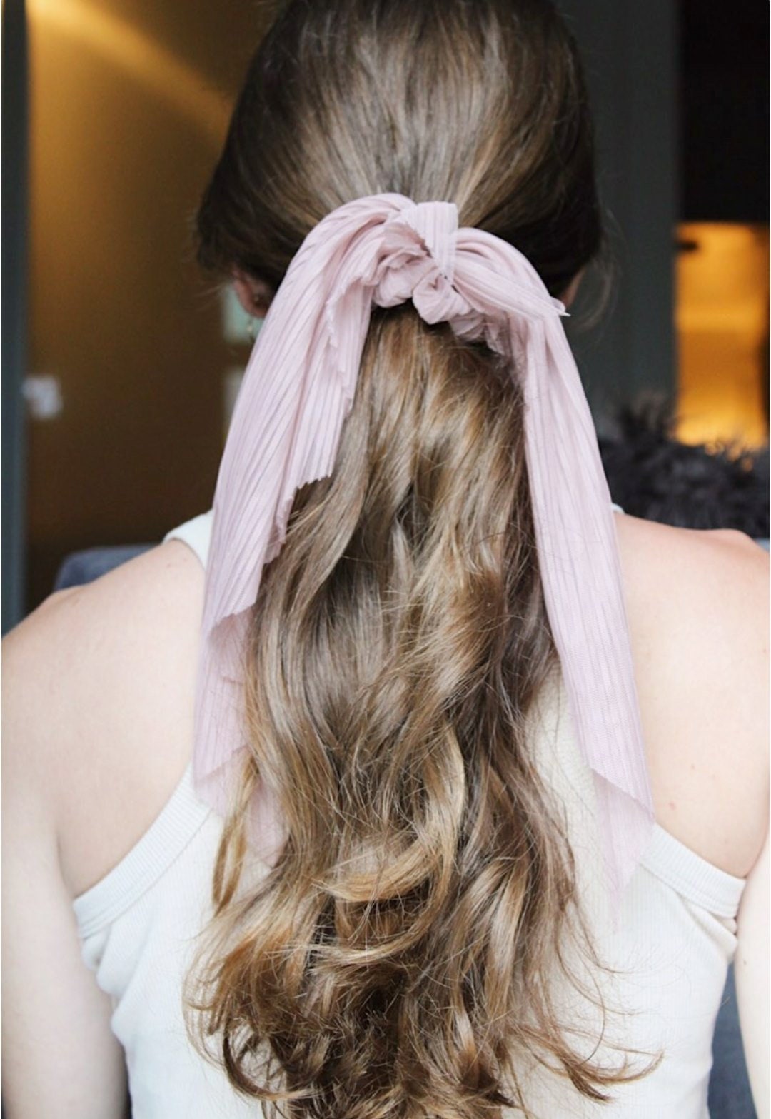 veryshine.com Scrunchies mesh pleated long tail scrunchies bow knot scrunchie women elastic hair tie accessories