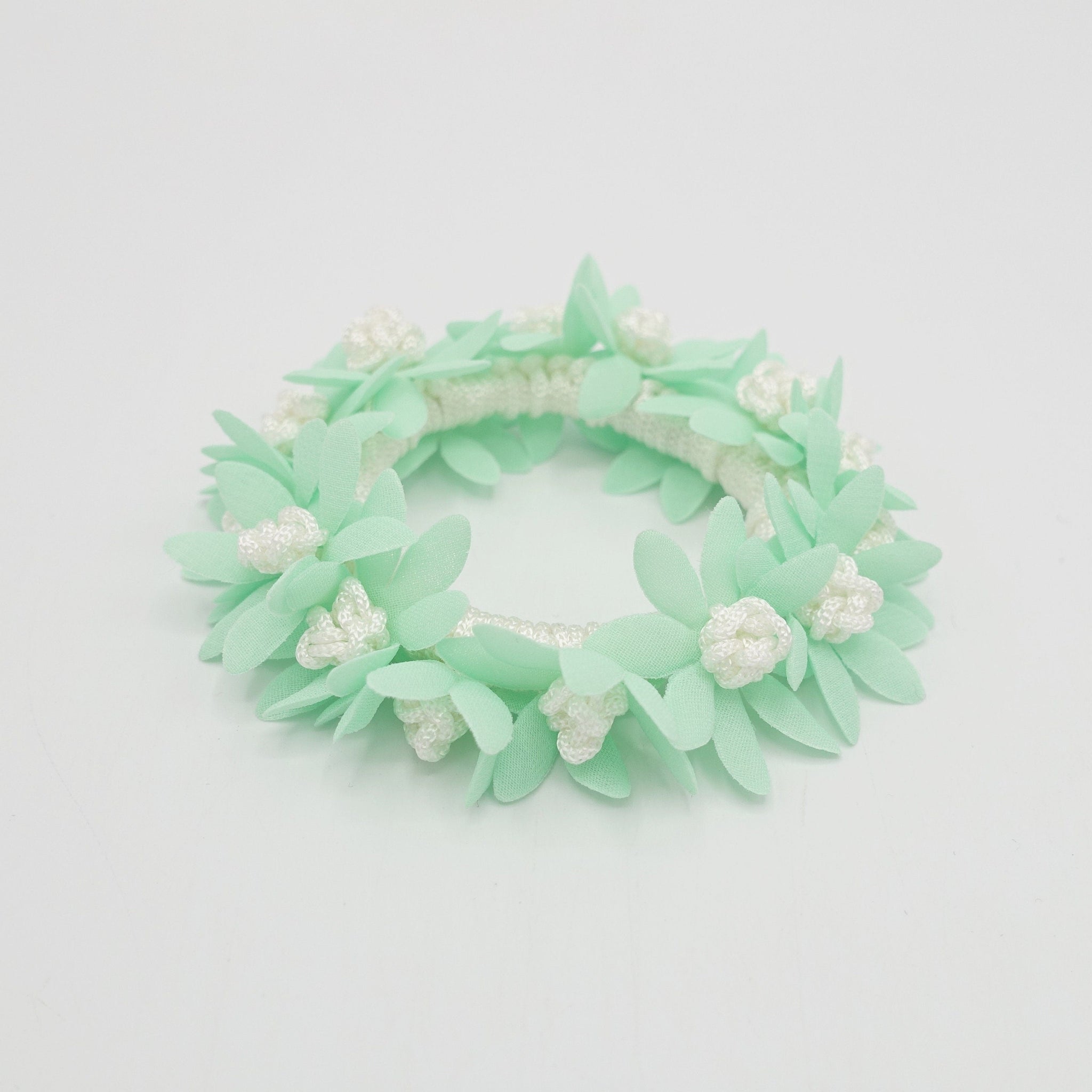 veryshine.com Scrunchies Mint pastel flower petal scrunchies hair elastic scurnchie for women