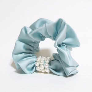 veryshine.com Scrunchies Mint Satin scrunchies Pearl decorated Hair Elastics Ponytail Holder Women Hair Ties Accessories