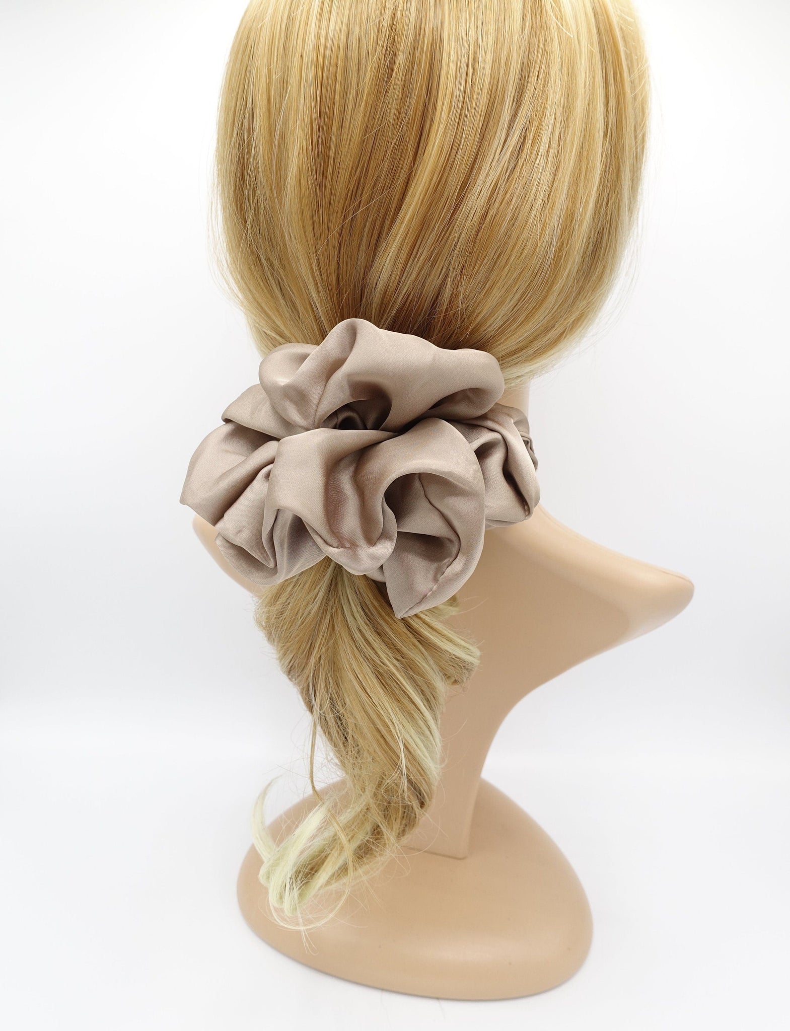 veryshine.com Scrunchies Mocca beige large satin voluminous scrunchies women hair elastic accessory