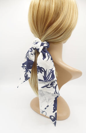 veryshine.com Scrunchies Navy asymmetric cotton floral scrunchies  folded tail hair elastic for women