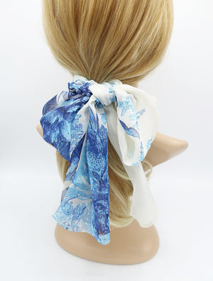 veryshine.com Scrunchies Navy big flower print chiffon scarf scrunchies bow knot hair elastic scrunchie for women