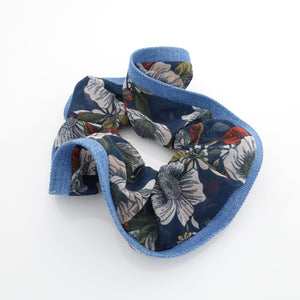 veryshine.com Scrunchies Navy chiffon floral print denim edge scrunchies women hair elastic scrunchie accessory for woman