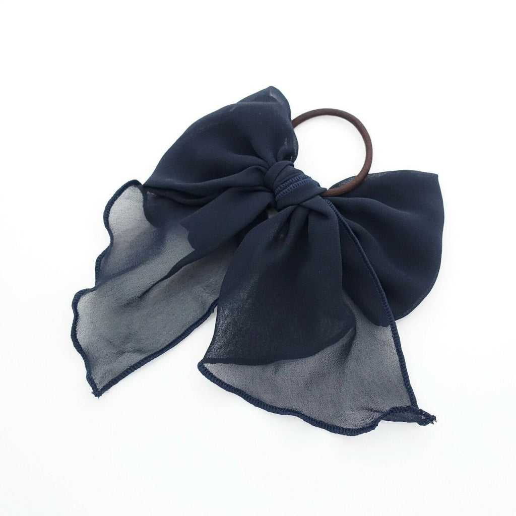 veryshine.com Scrunchies Navy Chiffon solid color bow knot hair tie elastic ponytail holder for women