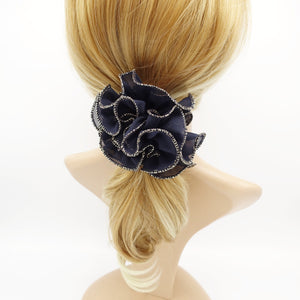 veryshine.com Scrunchies Navy chiffon wave multi layer scrunchies golden dazzling edge scrunchy women hair accessory