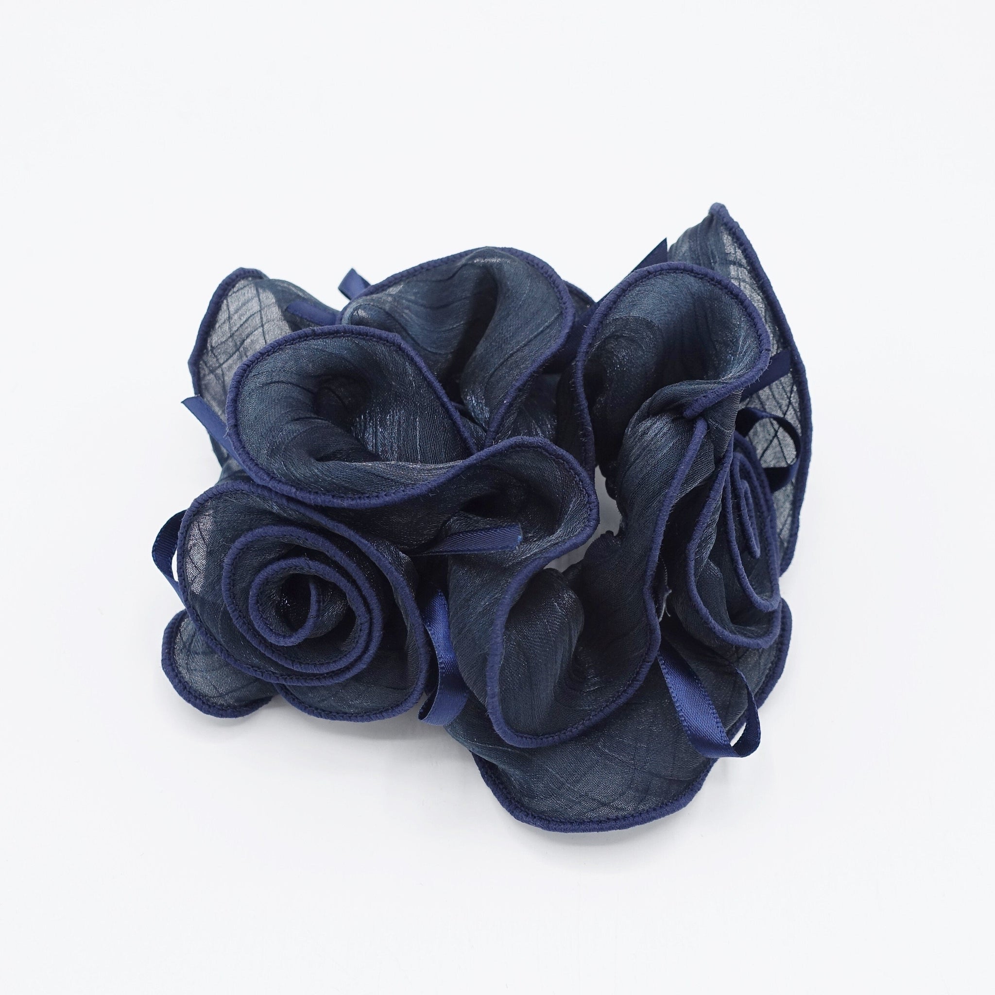 veryshine.com Scrunchies Navy organza flower scrunchies hair elastic for women