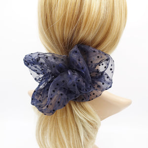 veryshine.com Scrunchies Navy organza scrunchies velvet dot hair elastic scrunchie for women