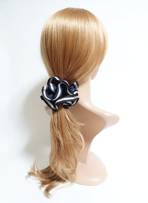 veryshine.com Scrunchies Navy Stripe edge scrunchy Satin Hair Elastic Ties Scrunchies Women scrunchie Hair Accessory