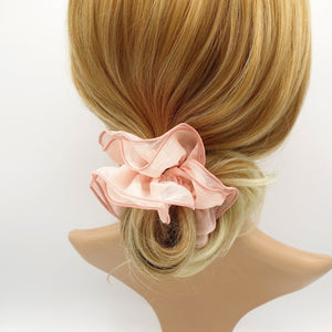 veryshine.com Scrunchies Peach pink double edge crinkled chiffon scrunchies solid sheer hair elastic scrunchie