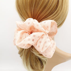 veryshine.com Scrunchies Peach pink grid mesh oversized scrunchies large hair elastic scrunchie hair accessory for women