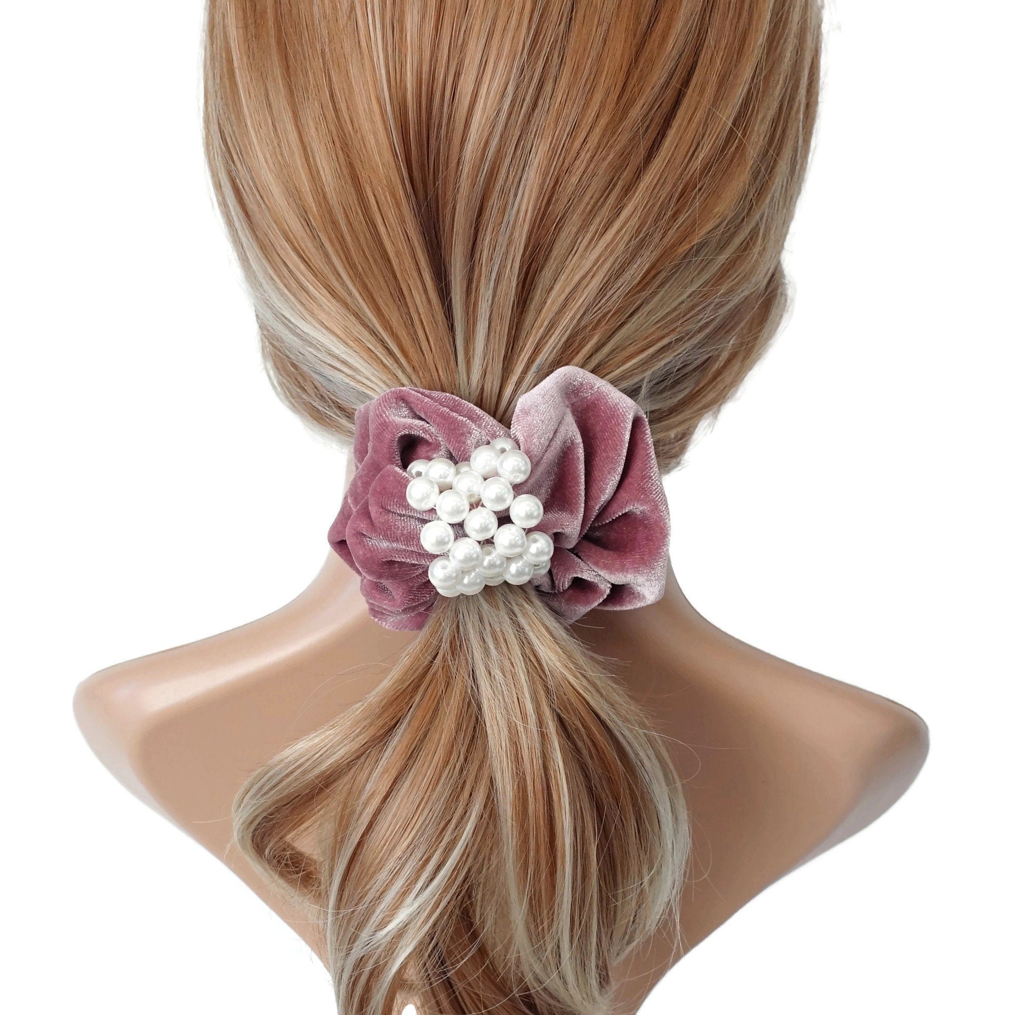 veryshine.com Scrunchies pearl embellished velvet scrunchies women scrunchy hair elastic ties