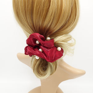 veryshine.com Scrunchies pearl stud organza scrunchies glossy hair tie scrunchie for women