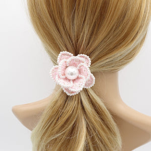 veryshine.com Scrunchies Pink camellia scrunchies, pearl flower hair ties, flower scrunchies for women