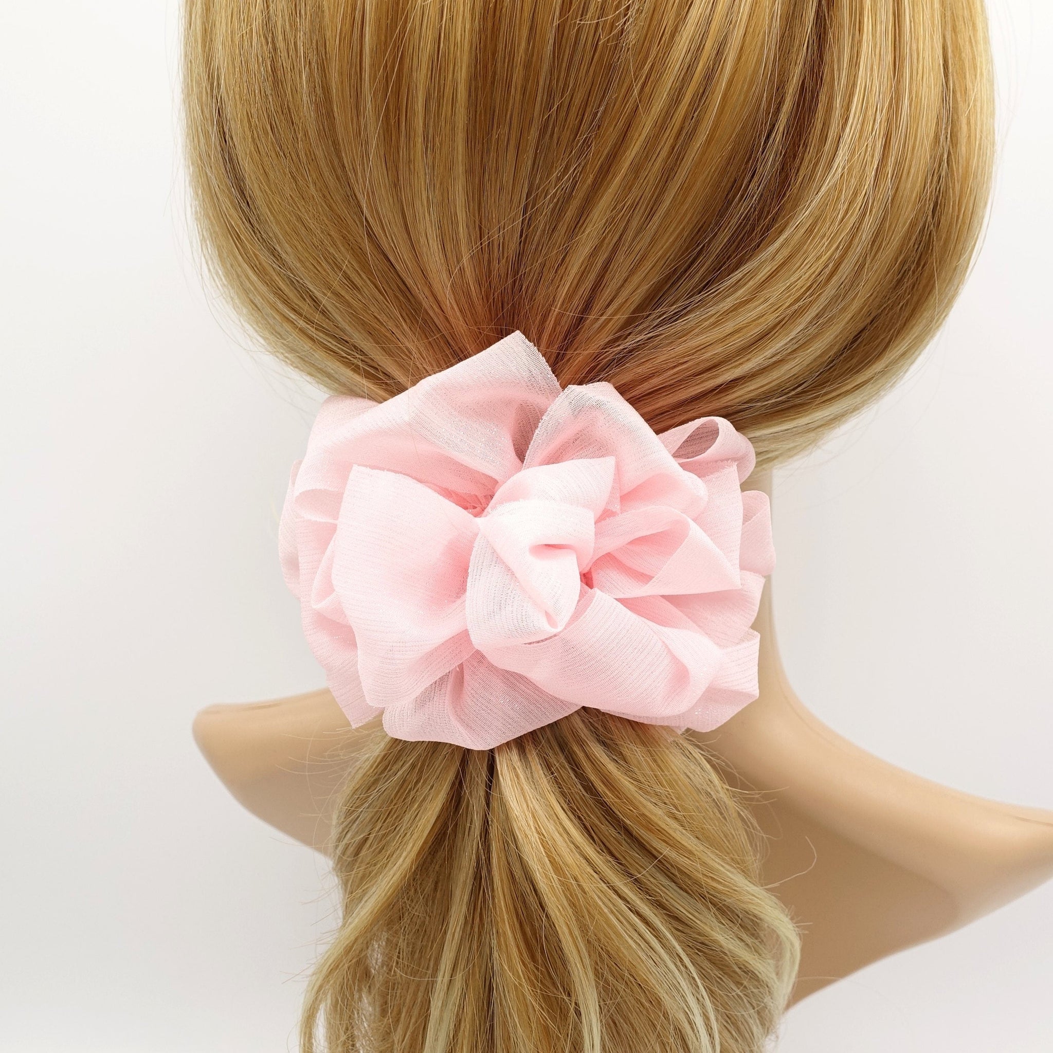 veryshine.com Scrunchies Pink crinkled chiffon loop wave hair scrunchies women hair elastic accessory