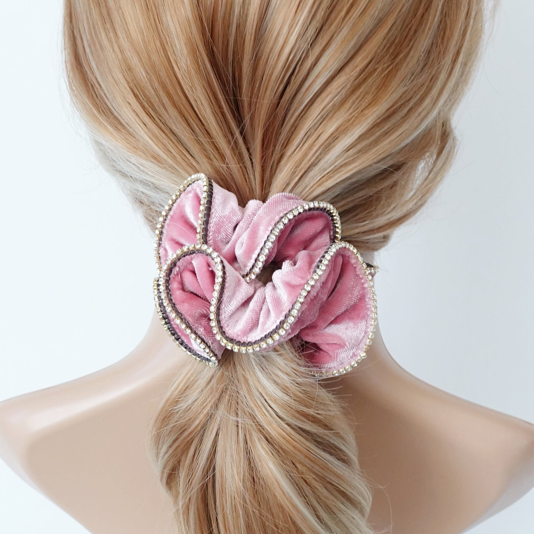 veryshine.com Scrunchies Pink crystal rhinestone decorated velvet scrunchies women hair elastic tie scrunchy