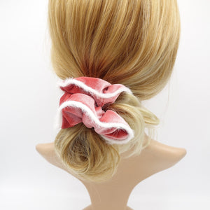 veryshine.com Scrunchies Pink fabric fur trim velvet scrunchies cute hair elastic for women
