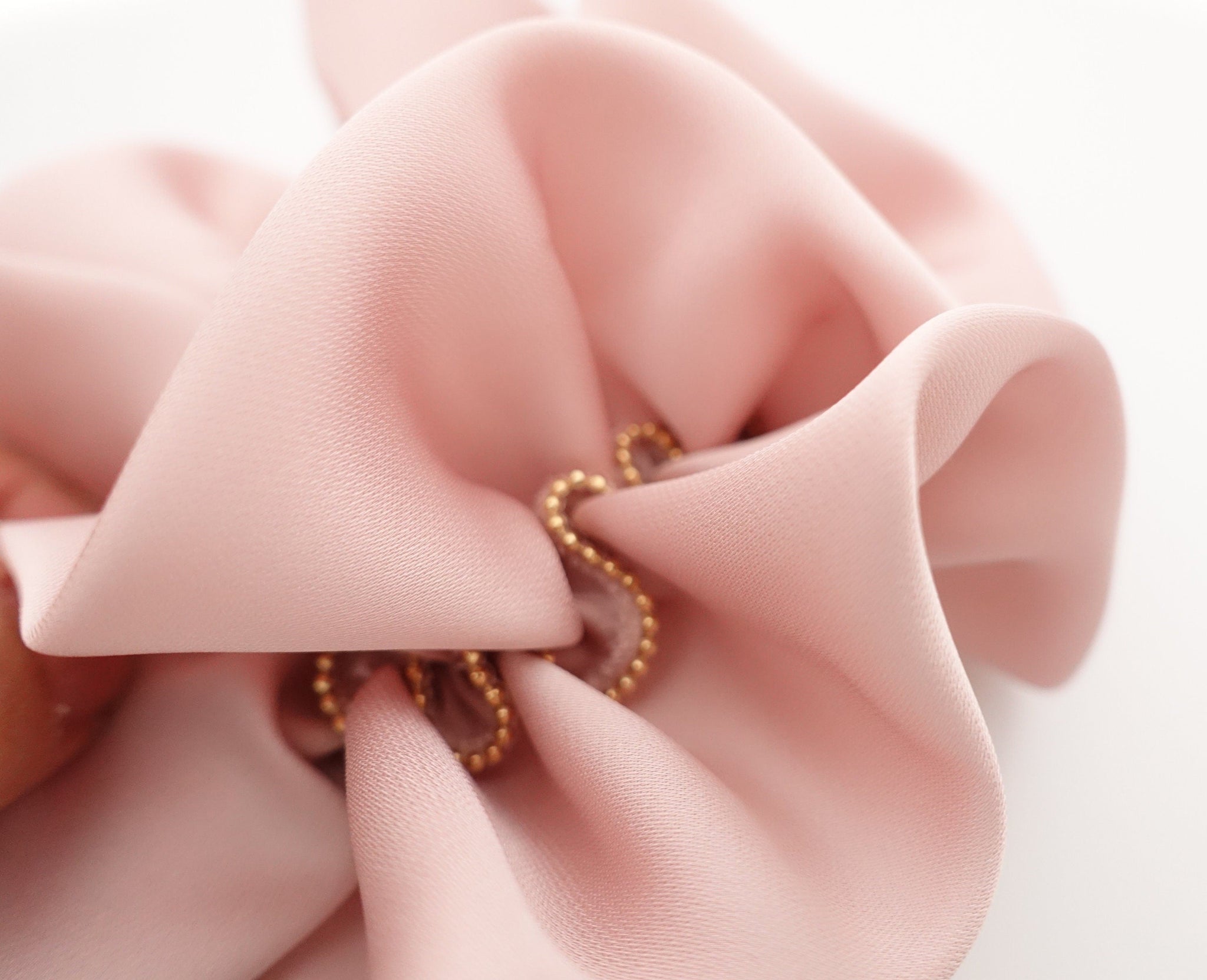 veryshine.com Scrunchies Pink golden zipper chain decorated satin scrunchy soft glossy woman hair scrunchies