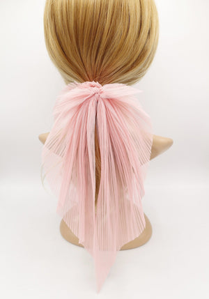 veryshine.com Scrunchies Pink mesh pleated long tail scrunchies bow knot scrunchie women elastic hair tie accessories