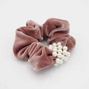 veryshine.com Scrunchies Pink pearl embellished velvet scrunchies women scrunchy hair elastic ties
