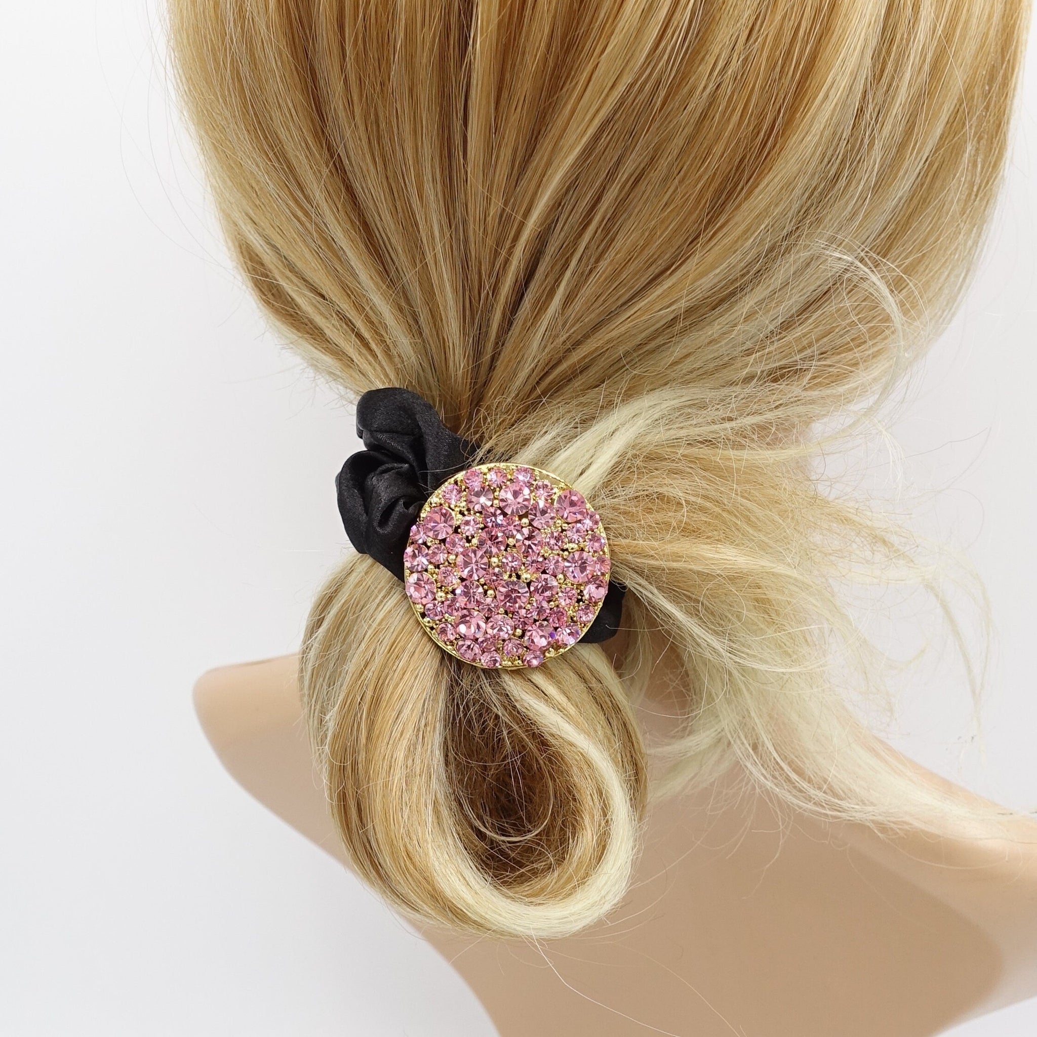 veryshine.com Scrunchies Pink rhinestone disc hair tie satin scrunchies
