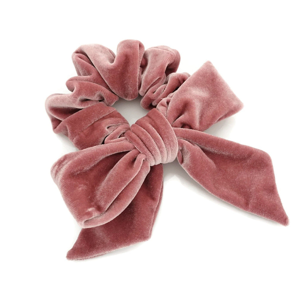 veryshine.com Scrunchies Pink velvet bow knot scrunchies falling tail hair tie scrunchy hair accessories