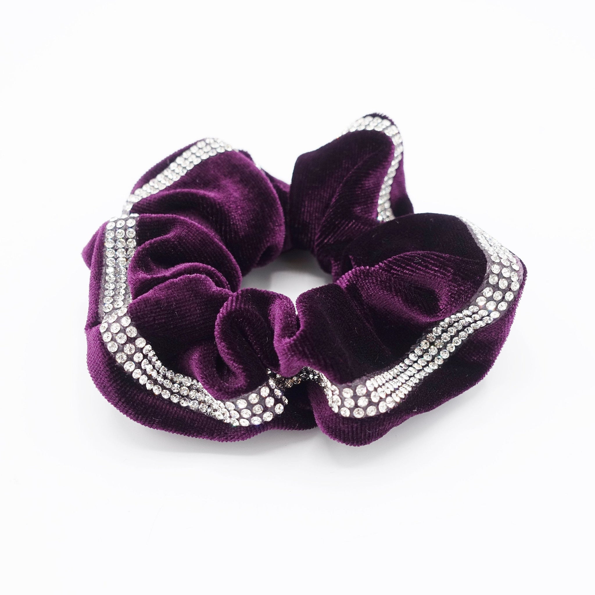 veryshine.com Scrunchies Purple hotfix decorated velvet scrunchies medium scrunchy Fall Winter hair accessory