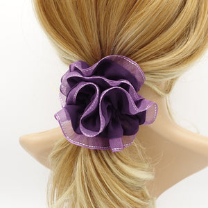 veryshine.com Scrunchies Purple organza edge scrunchies stitch trim chiffon scrunchie woman hair accessory