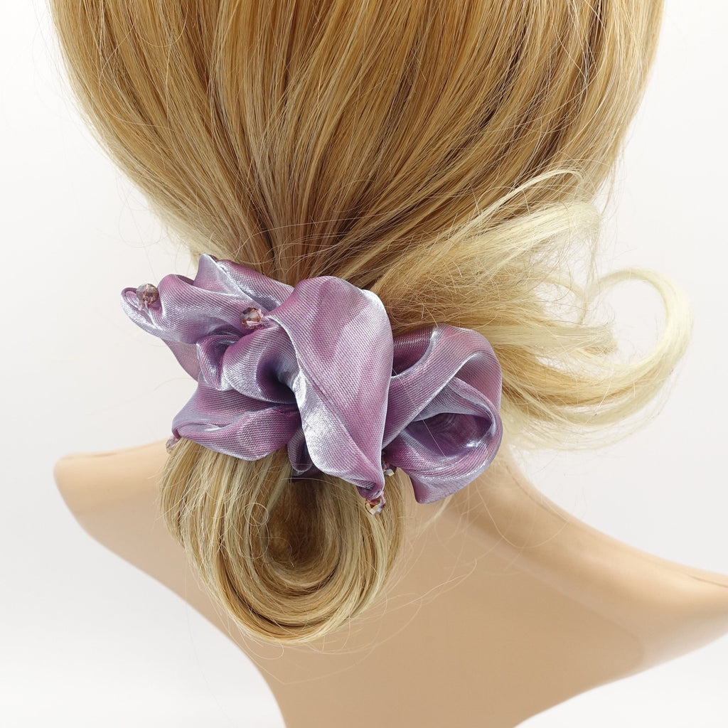 veryshine.com Scrunchies Purple rhinestone sewn organza scrunchies iridescent hair elastic scrunchie for women